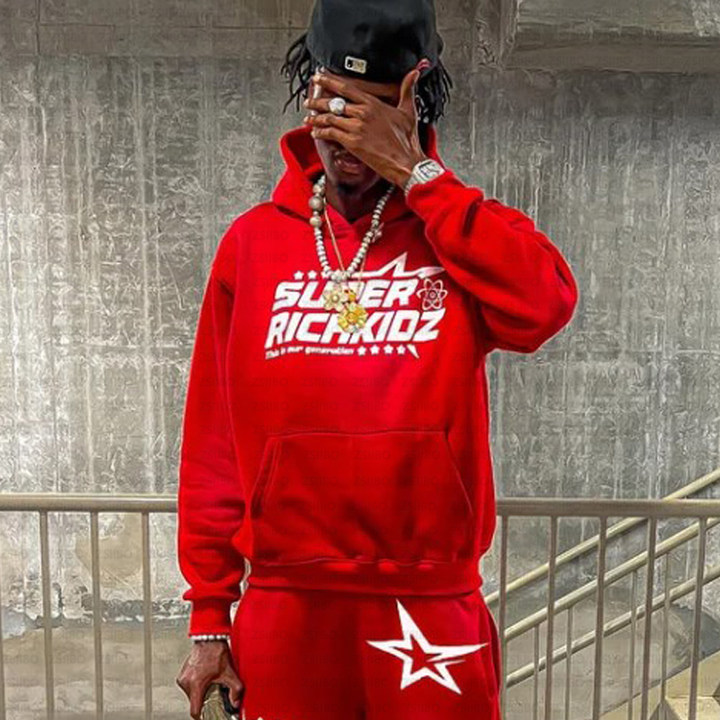 Mens Tracksuits Spring and Autumn Star print hoodie Gothic Print Mens and Womens Hip Hop Hoodie Set New Streetwear Tracksuit Men Y2k Clothes Funny Coa