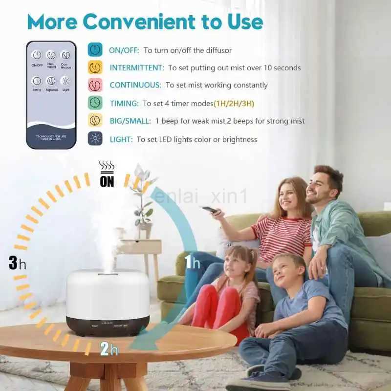 500ML Aroma Diffuser Wood Grain Color 5V 2A Essential Oil Aromatherapy Humidifier with Remote Control for Home Office Y240806