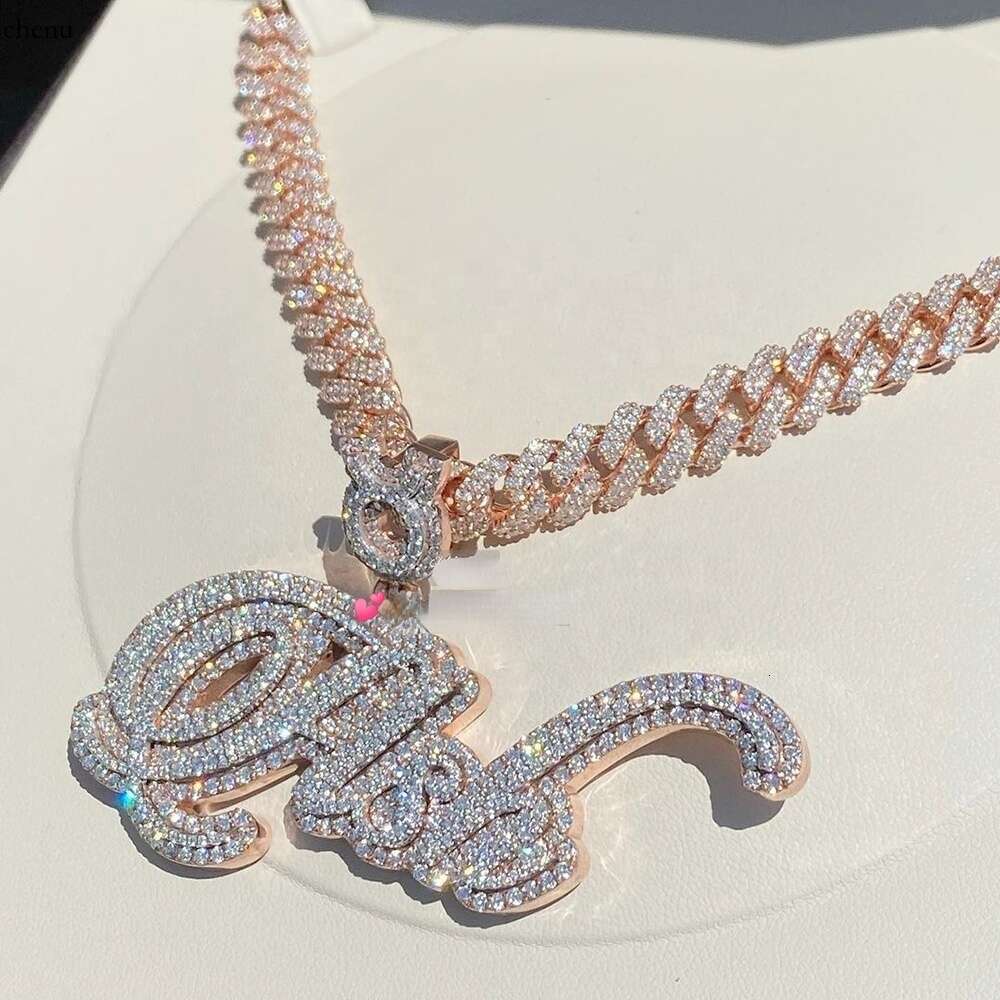 Custom Initial Name Pendant Customized Full Iced Out Charm S VVS D Moissanite Diamond Letter Chain For Men And Women