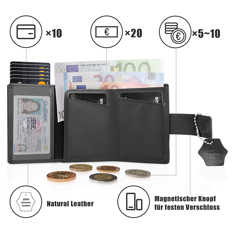 Credit Card Case Mini Wallet with Zip Coin Purse Men RFID Protection Genuine Leather Card Wallet Small Aluminum Card Holder