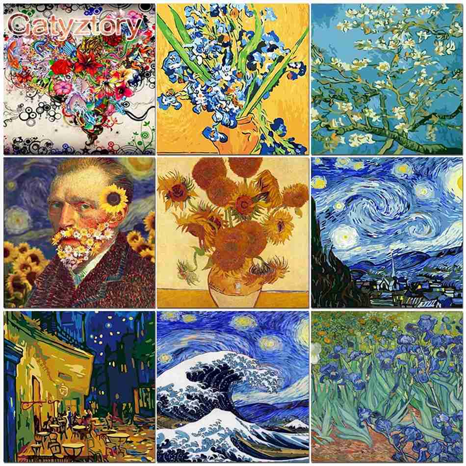Gatyztory Van Gogh Diy Painting By Numbers For Adults Kits On Canvas Abstract Flower Handmade Acrylic Coloring Paint By Number DXJ240803