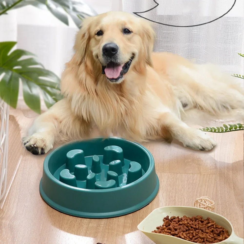 Round Dog Slow Plastic Puppy Eating Dish Anti-gulping Plate Feeder Pet Cat Food Bowl with Anti Slip Bottom 240802 26W0330