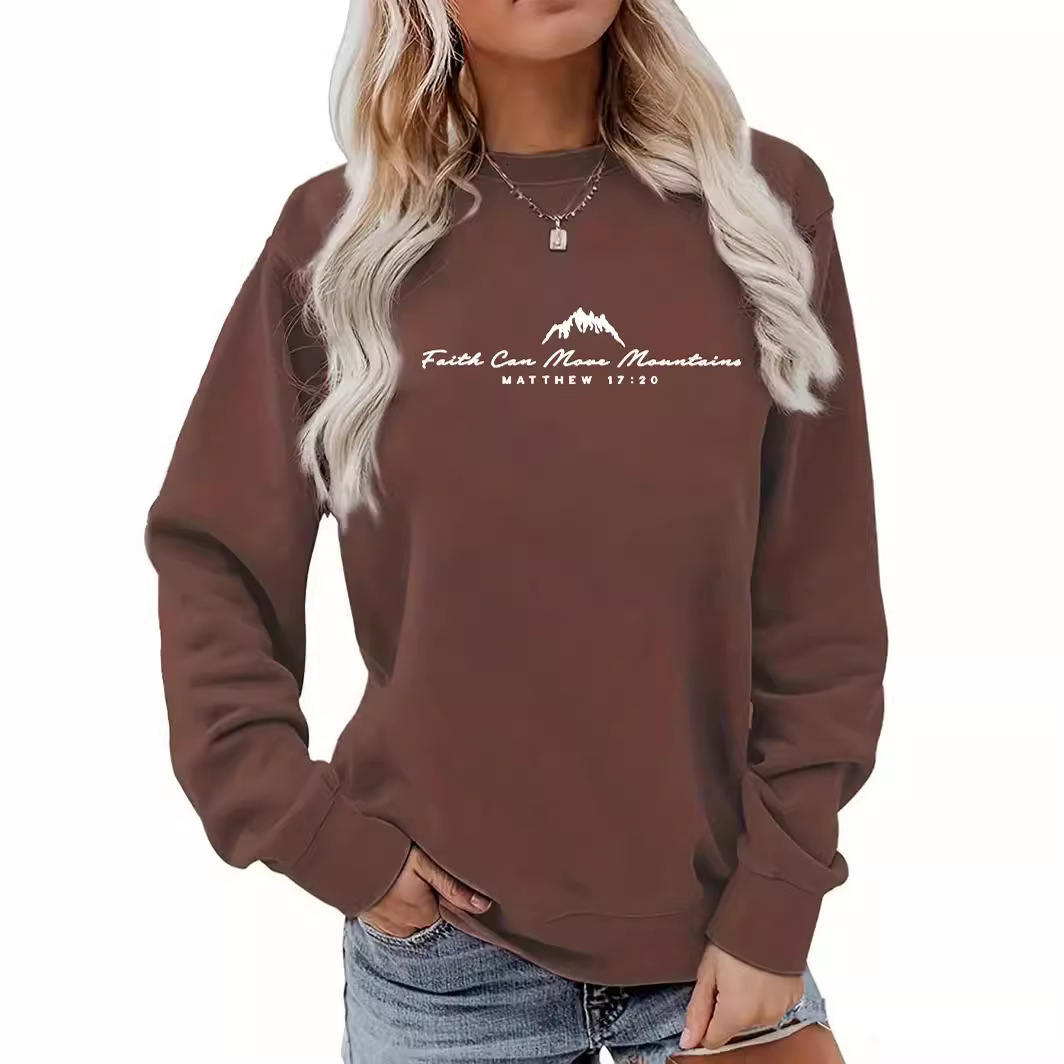 Autumn and winter women's back pocket collar plus veet round neck Faith Can Move Mountains printed sweatshirt