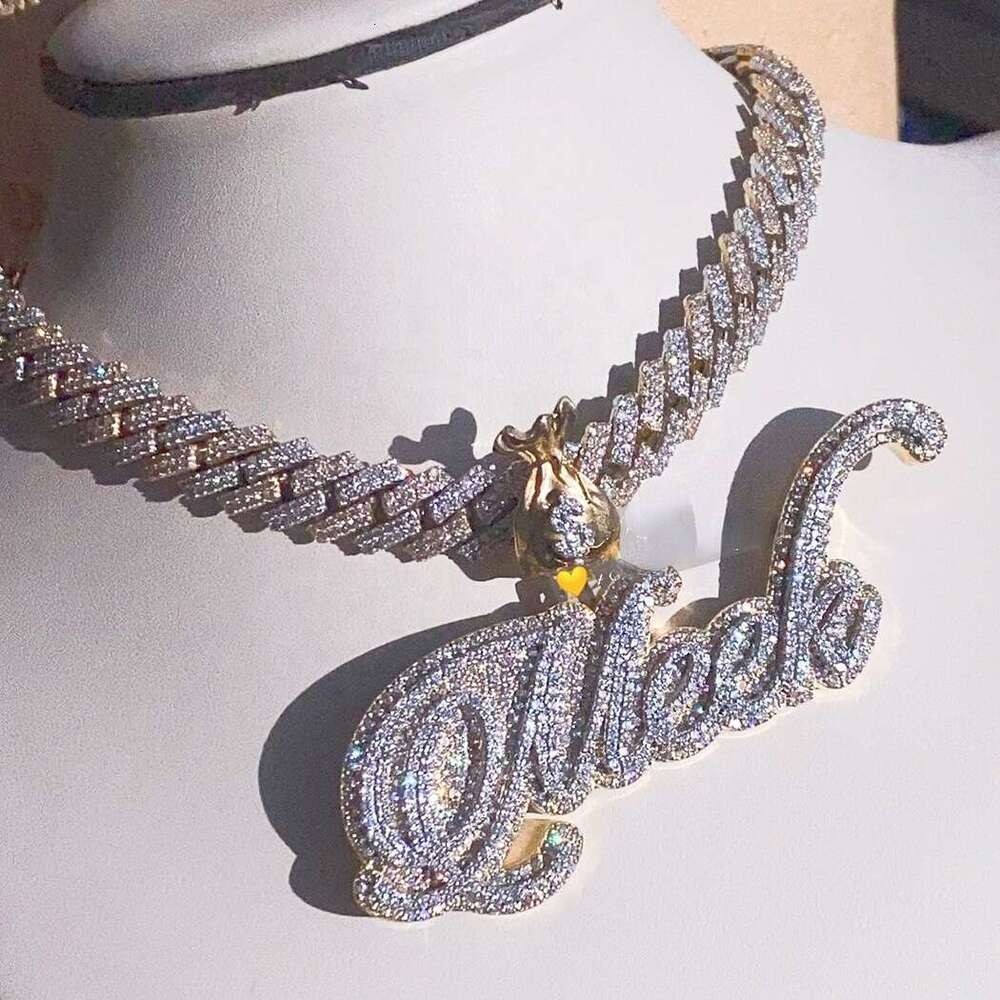 Custom Initial Name Pendant Customized Full Iced Out Charm S VVS D Moissanite Diamond Letter Chain For Men And Women