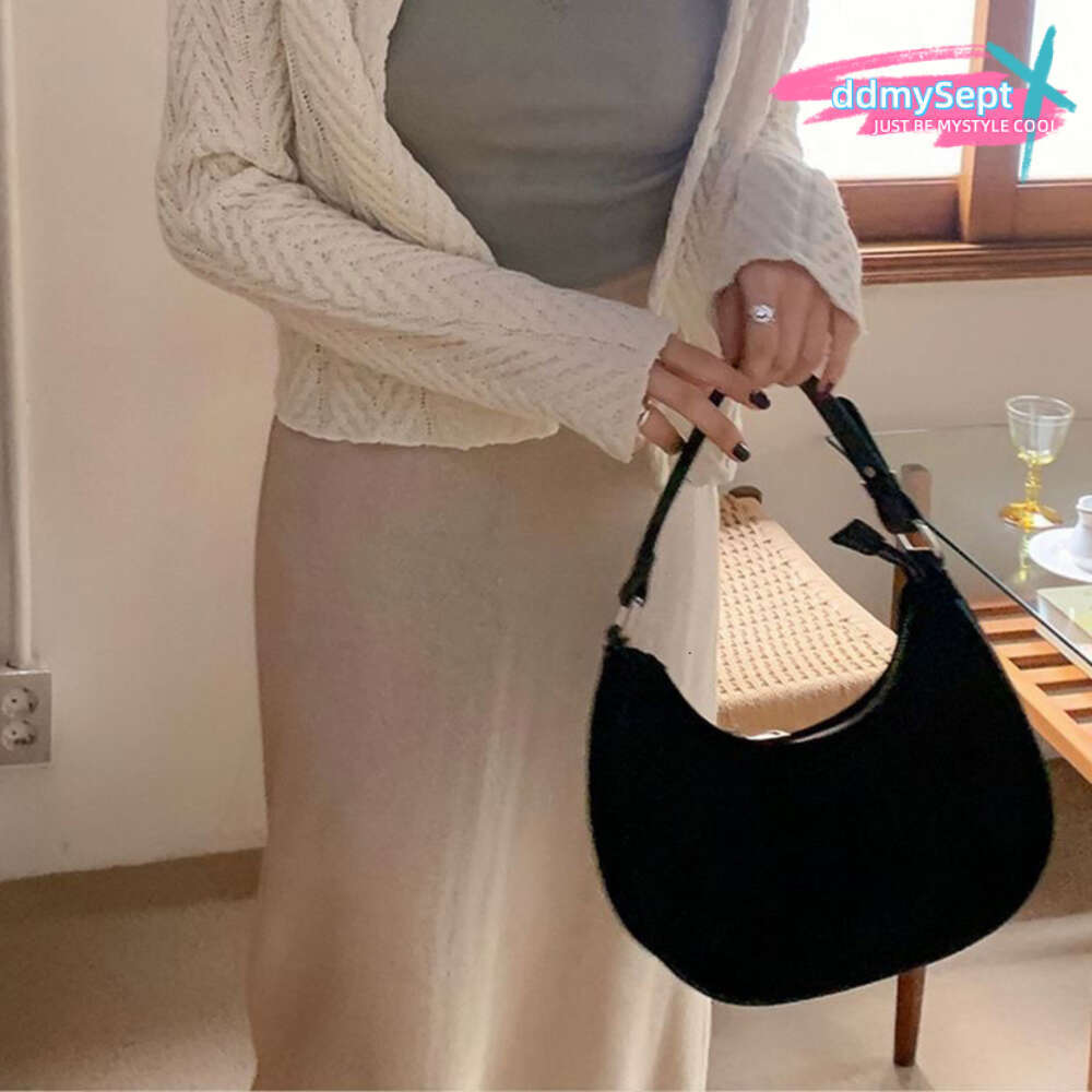 Women Vintage Crescent-shaped Shoulder Versatile Satchel Hobo Casual Small Armpit Suede Tote Bag Fall Winter Purse H7.2#16 ddmySept