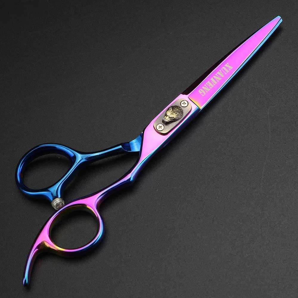 New Arrival Wolf head color hair scissors 6 inch 9cr18 steel barber cutting scissors and thinning scissors Z241213