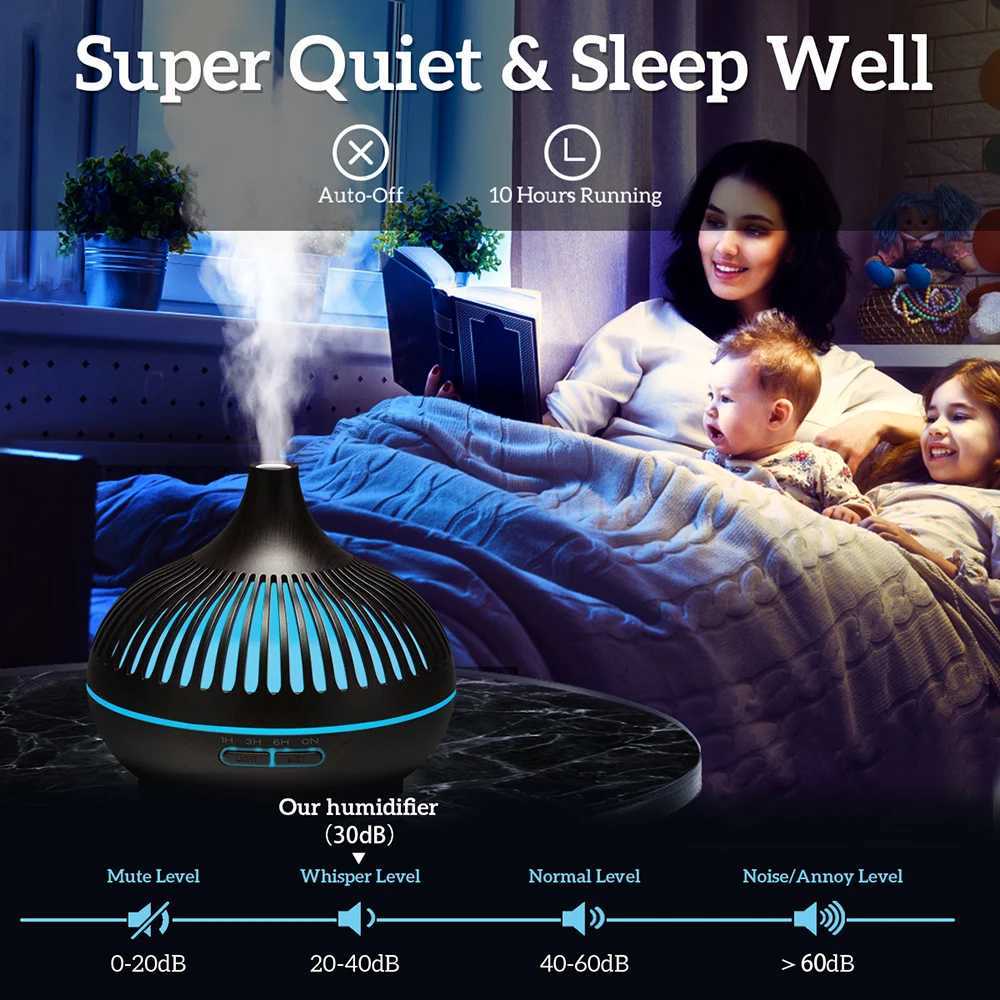 500ML Aromatherapy Essential Oil Diffuser Wood Grain Remote Control Ultrasonic Air Humidifier Cool with 7 Color LED Lights Y240806