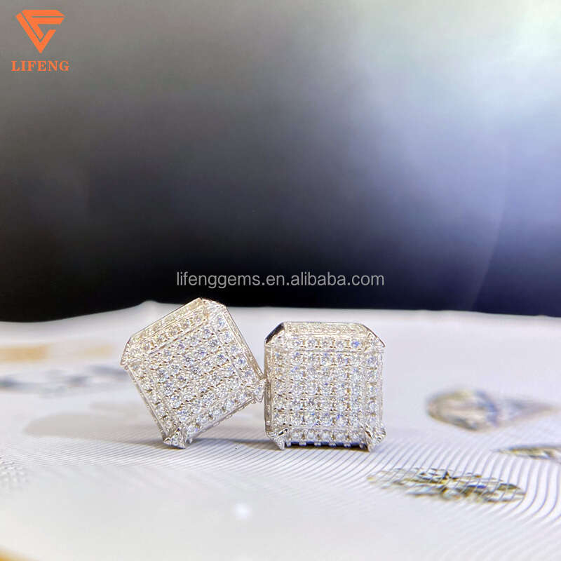 Fashion Jewelry Beautiful Fine Box Packaging Sterling Sliver Moissanite Earrings For Men Or Women