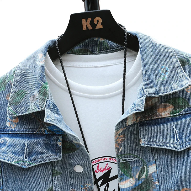 Mens Denim Jacket Loose Lapel Casual Vintage Distressed Coat Male Big Pocket Hip Hop Jeans Jackets Male Streetwear 240802