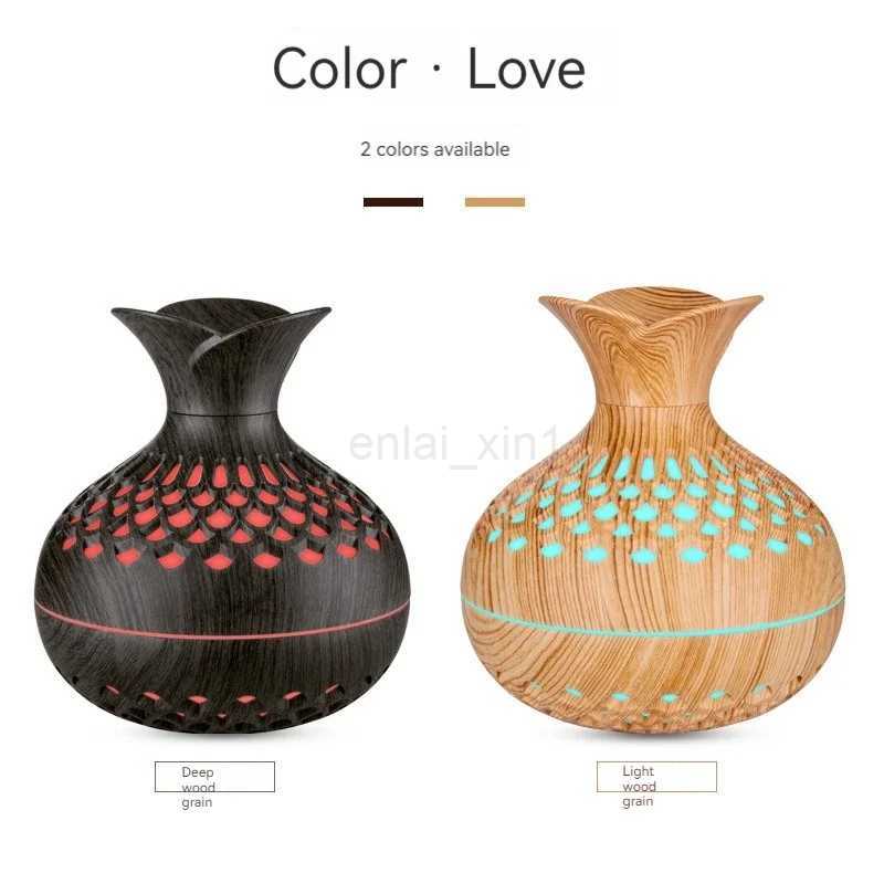 New vintage elegant creative wood grain flower humidifier USB mini silent home office desktop colorful wisp empty aroma diffuser Y240806