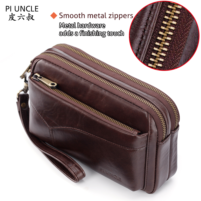 Men Vintage Cowhide Money Purse Business Long Wallet Clutch Bags Mobile Phone Case Cigarette Cell Phone Pouch Male Handy Bag