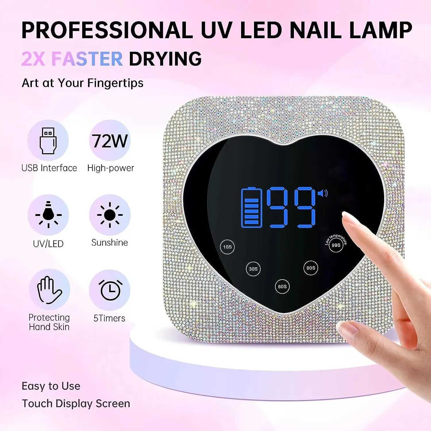 Rechargeable Nail Lamp Professional UV Led Lamp With Diamonds Elements Gel Polish Nail Drying for Nail Polish Manicure ToolsCL2400806