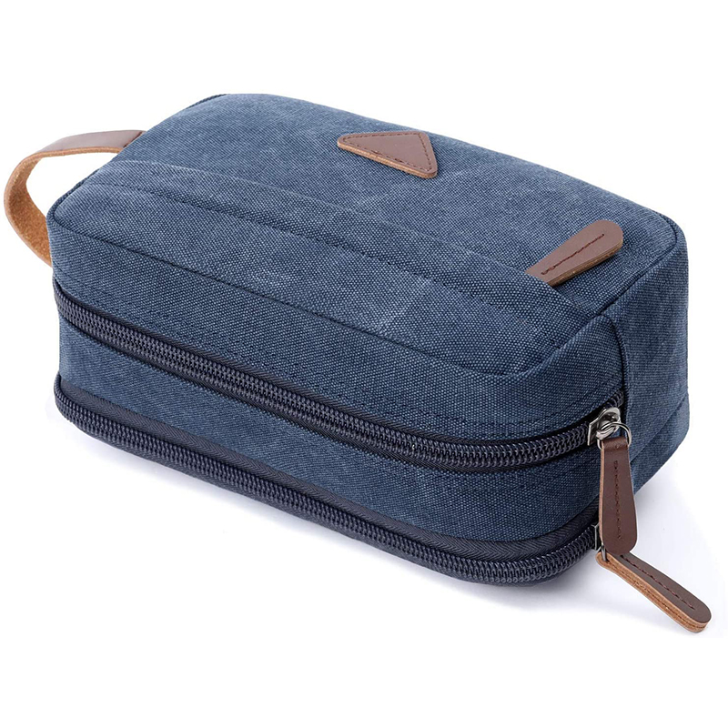 Mens Travel Toiletry Wash Bag Big Capacity Canvas Leather Cosmetic Makeup Organizer Shaving Dopp Kits with Double Compartments