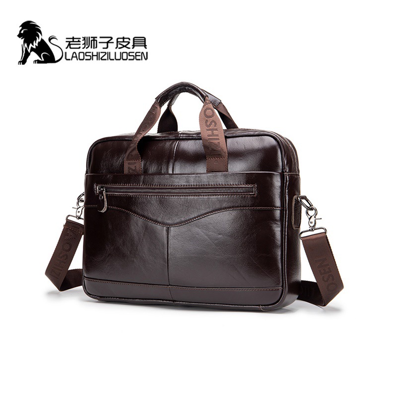 LAOSHIZI NEW Men's Briefcase Male Genuine Leather Men Bags Messenger Bag Leather Laptop Bag for Men Computer/ Document Bags