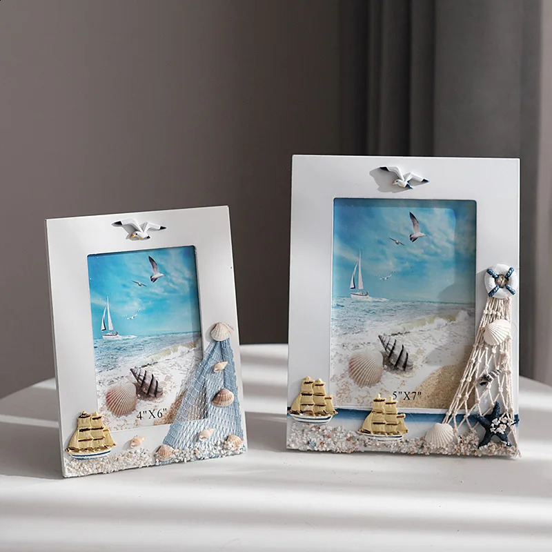 6 Inch Ocean Po Summer Shell Supply Mediterranean Personality Wooden Table Ornaments Picture Frame 240802 H260306