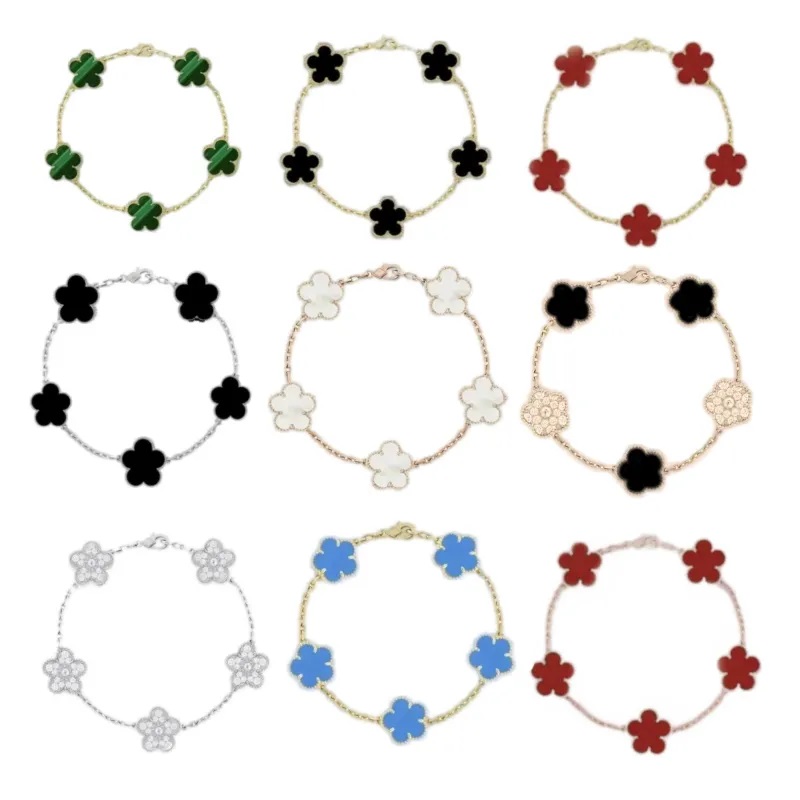Clover Bracelet For Men and Women Luxury Designer jewelry Four Leaf Bracelets 18K Gold Silver Plate Agate Diamond Fashion Charm Chain Wedding Gift Party