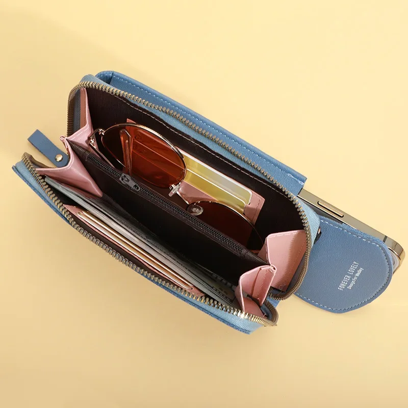 New Fashion One Shoulder Crossbody Phone Leather Bag Mini Versatile Shoulder Bag Multi Card Card Card Bag Keychain Female