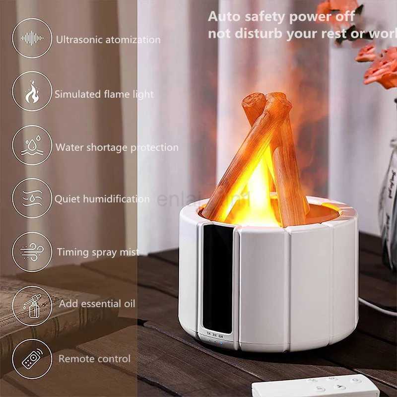 H9 Remote Control USB Air Humidifier Aroma Diffuser Ultrasonic Bonfire Flame Light Home Essential Oil Fragrance Perfume Machine Y240806