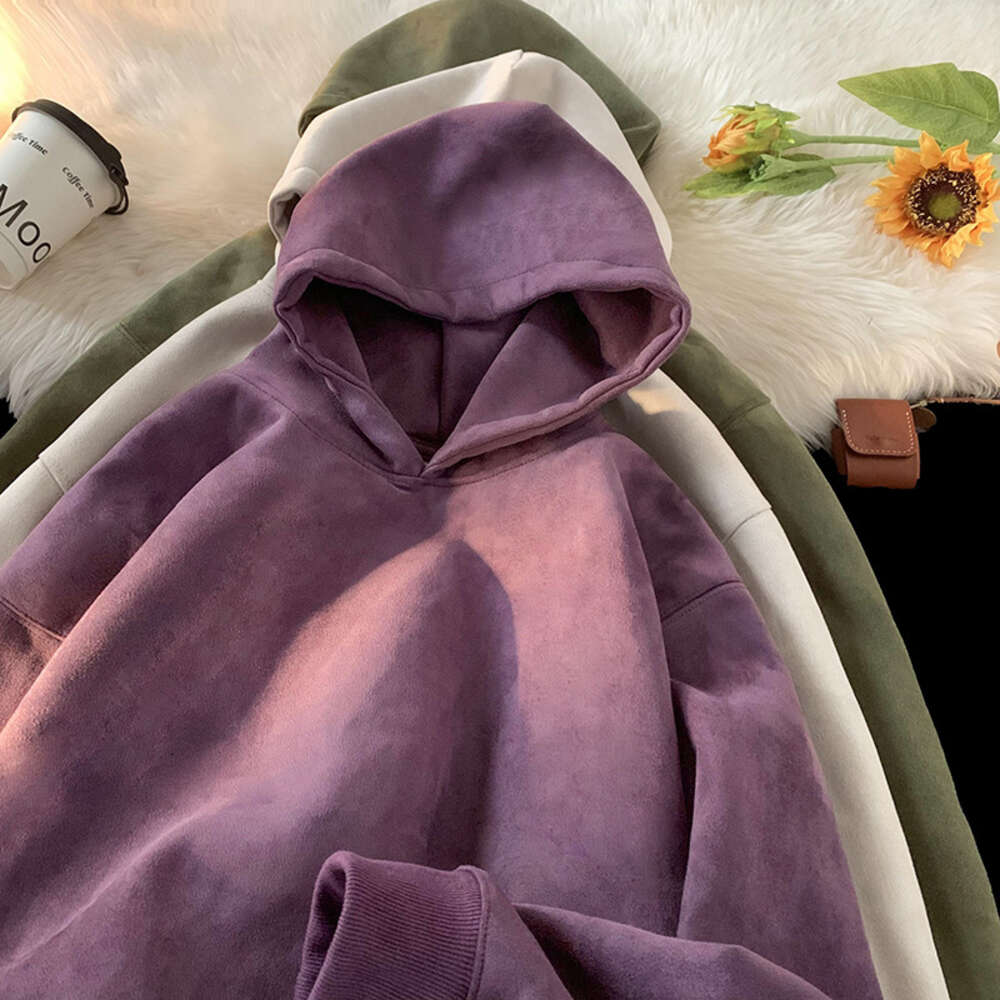 Suede plush hoodie for women's autumn and winter new American oversize loose trendy brand hooded jacket