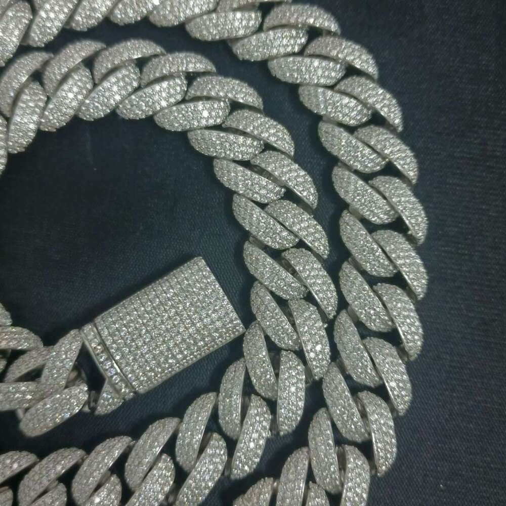 Customized 14mm 3 rows Sterling Sier S Hiphop vvs moissanite cuban link chain necklace