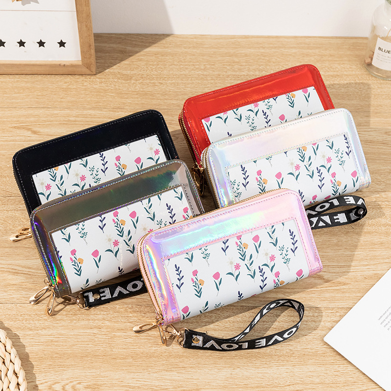 Double Zipper Long Wallet for Women Fashion Flower Embroidery Coin Purses Card Holder Female PU Leather Clutch Phone Money Bag