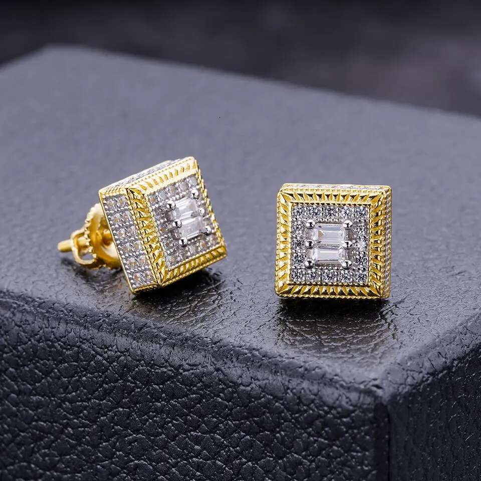 2023 fashion top quality earrings for man 10k gold plated sier needle VVS moissanite Real Gold Earrings