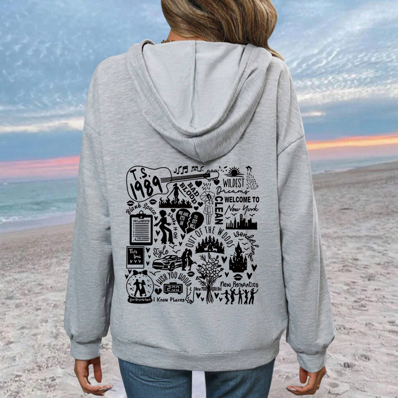 Autumn and winter new letter fashion printed back collar with fleece Versatile hooded sweatshirt for women