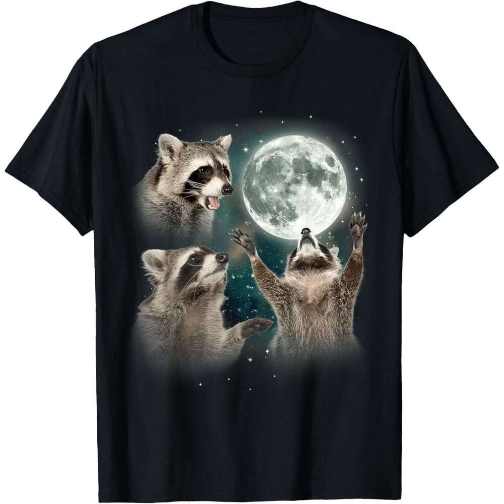 T shirt Mens Raccoon Shirt 3 Racoons Howling At Moon Funny Weird Cursed T-Shirt shirts tshirt graphic tee Casual tops summer clothes Short sleeve Free