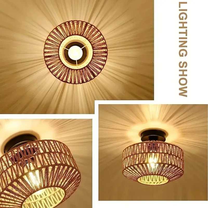 Ceiling Lights Rattan Chandelier Light Fixture Hand Woven Fixture Flush Mount For Hallway Bedroom Kitchen Entrance Living Room Y240802