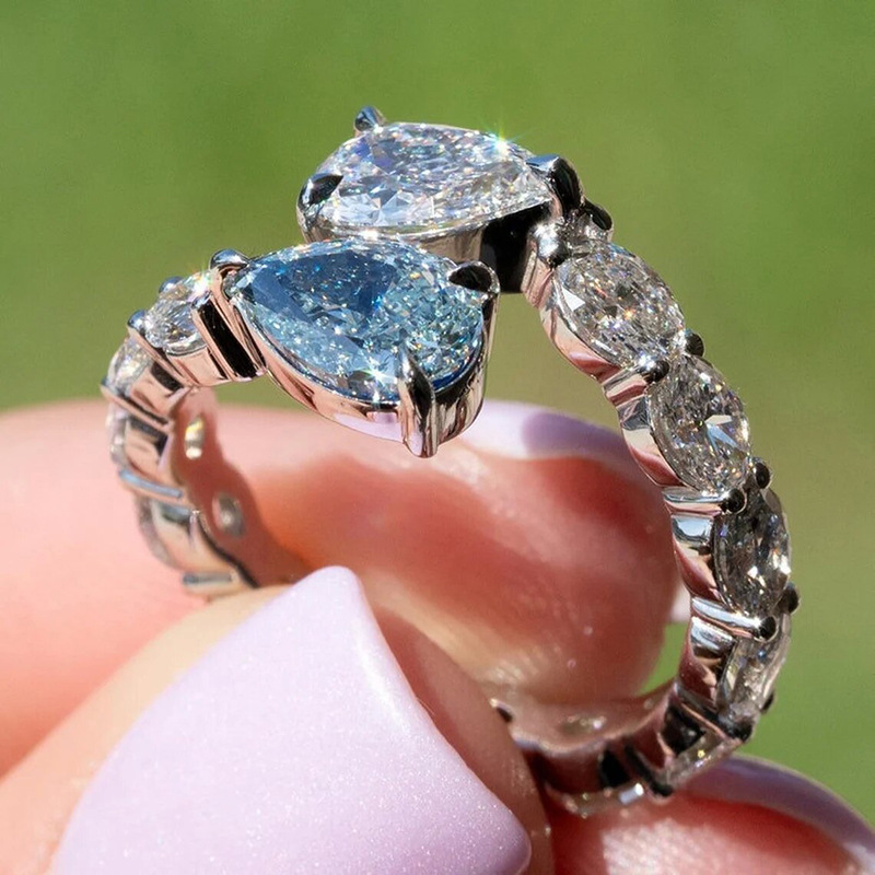 Sterg Water Drop Ring: Sier Cubic Zirconia Eternity Band for Women - Handmade Wedding Ring