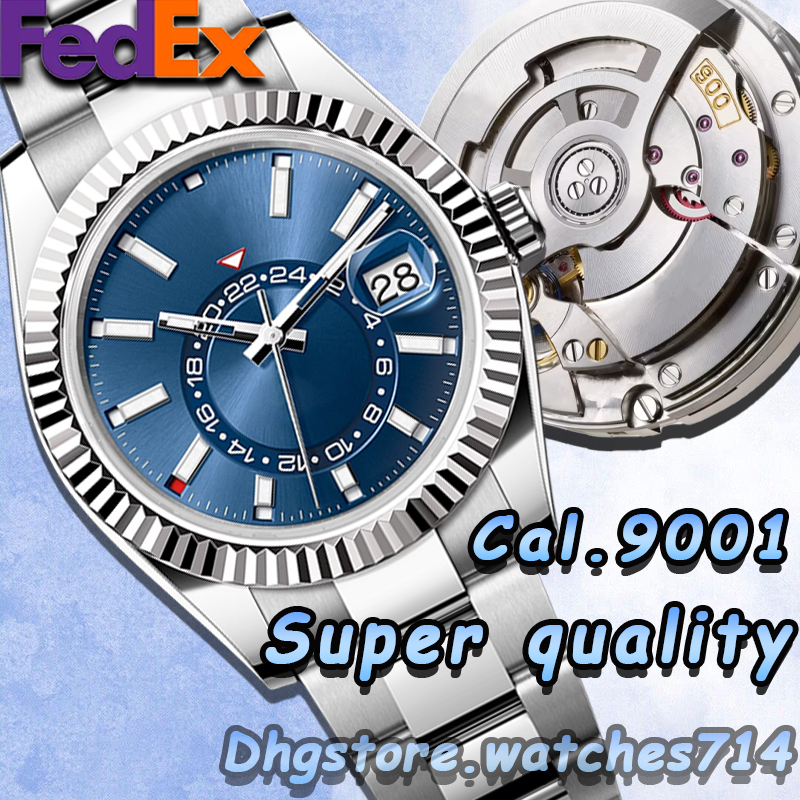 Mens Designer Watches Super Quality Top Nv Factor Sky Cal.9001 Automatic nical Watch 904L Stainless Steel Sapphire Waterproof 24 Hour Time Zone Function