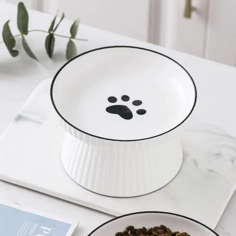 Cute Bowl Cartoon Pet Feeder High-foot Single Mouth Skidproof Ceramic Dog Cat Food Bowls Pets Drinking Feeding Container