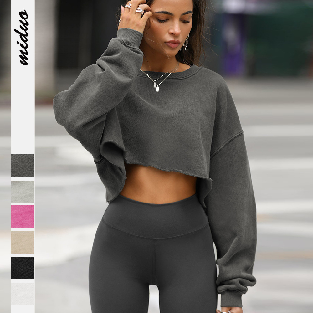 2024 hoodie jacket women's solid color sexy navel exposed round neck top street style sleeveless sportswear