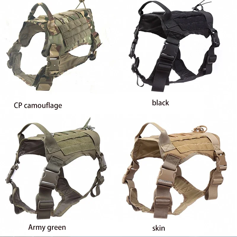 Tactical Dog Harness Leash set Military Dog Vest Harnesses Adjustable Service Dog Harness Molle Pet Harness with Handle for Training Walking Running H