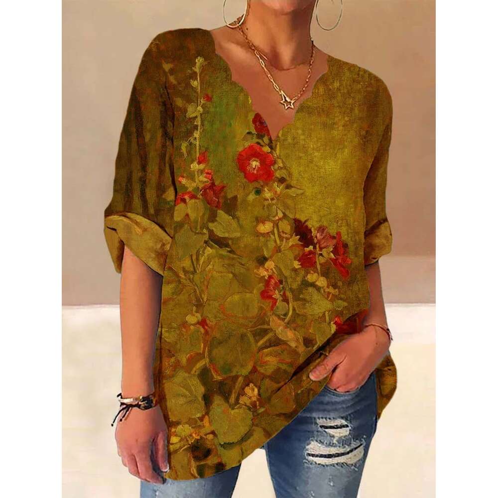 Friends Best Saller Retro Short-sleeved Loose Versatile Summer Printing Short Sleeve O-neck Crop Tops Women Short Plaid Couples Round Neck Solid Turtl