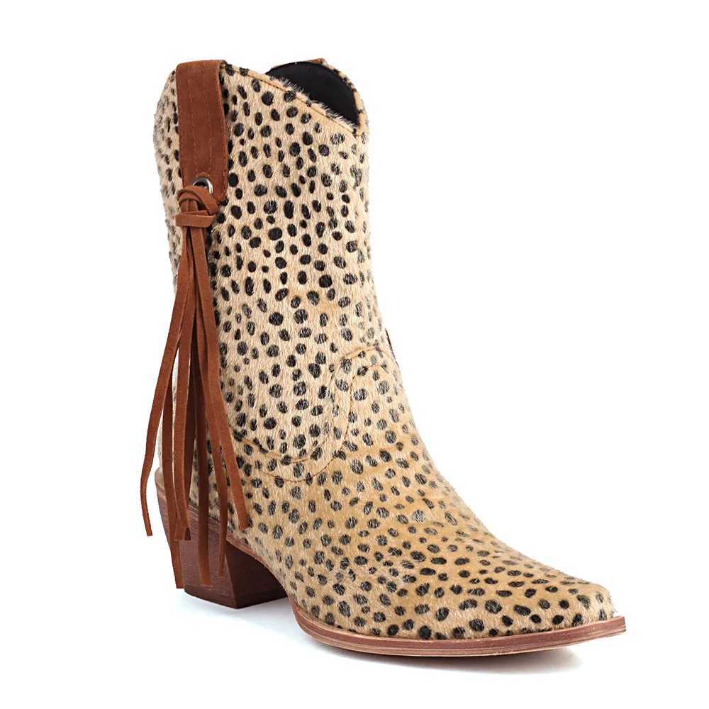 Brand new high-quality retro nodding horse head cowboy boots for women 2024 retro leopard block high heels and sneakers in large size 43 CL240906