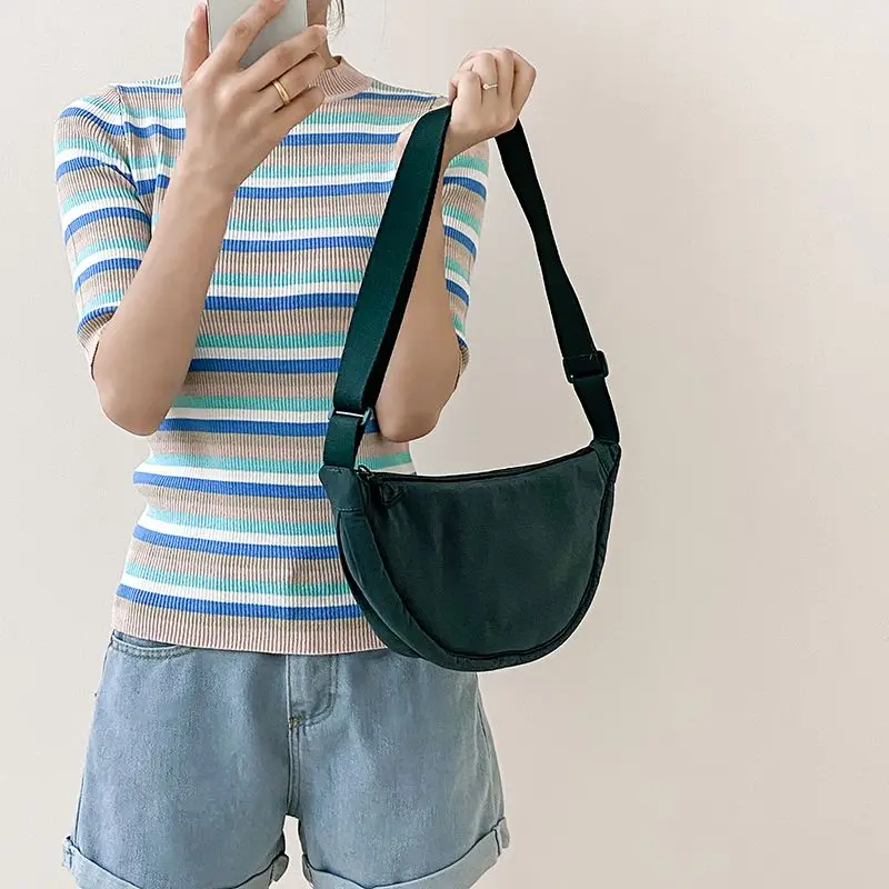 Solid Color Nylon Women's Travel Crossbody Bag Simple Female Hobos Shoulder Bags Casual Outdoor Phone Pouch Handbags Girls Purse