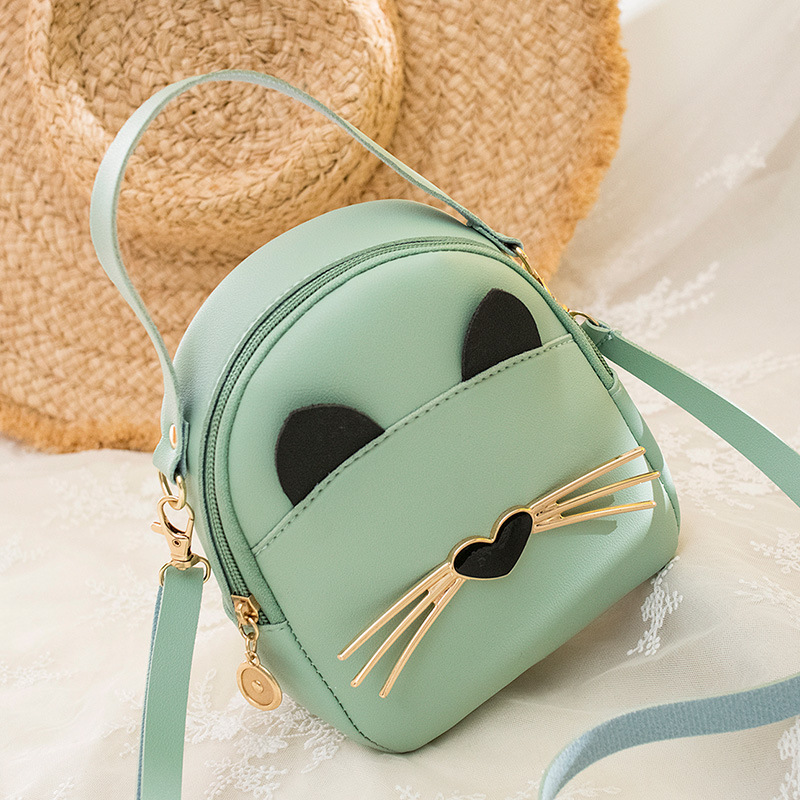 Trendy Casual Ladies Small Fresh Bag Shoulder Backpack Cat Handbag Tassel Phone Bag's PU Leather Student Backpack