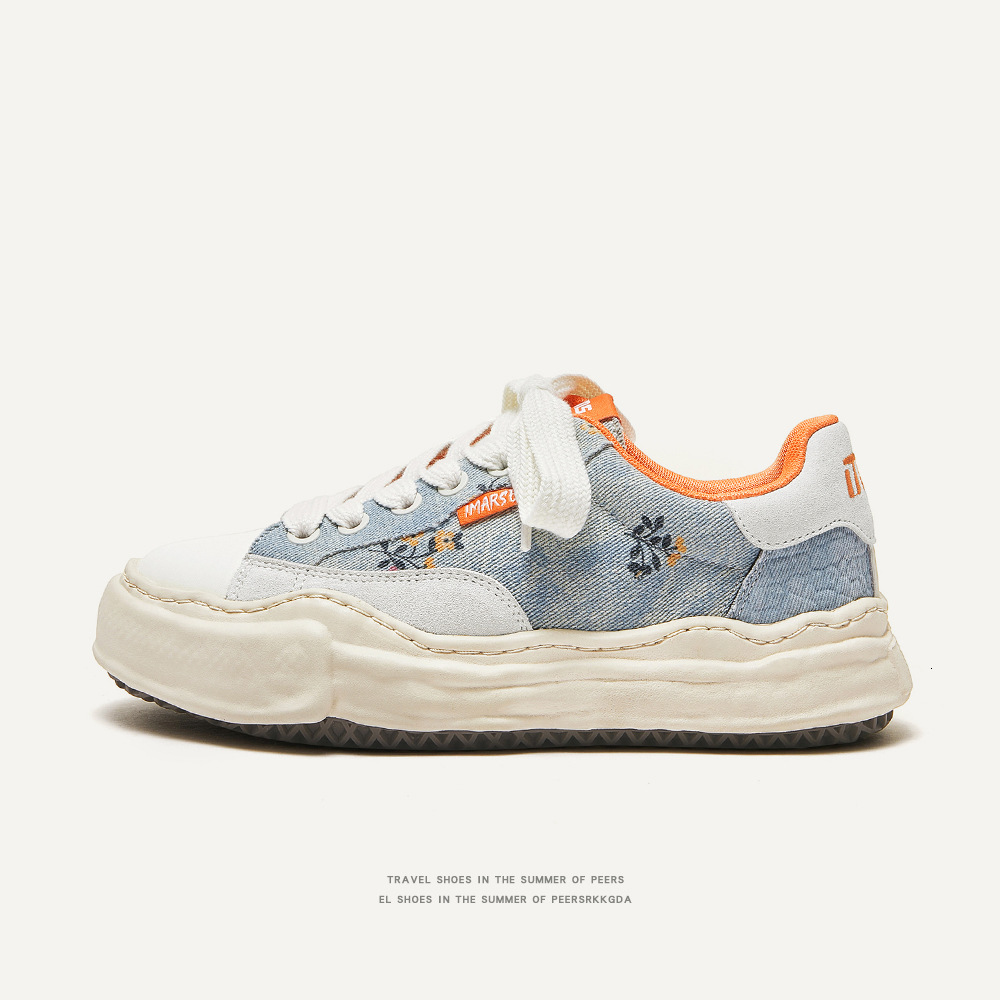 ddmynov Guochao Water Washing Denim Graffiti Casual For Men And Women Couples Thick Soled Igh Tide Shoes Outdoor