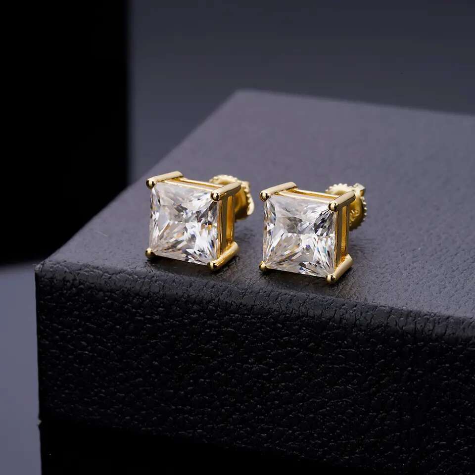 2023 fashion top quality earrings for man 10k gold plated sier needle VVS moissanite Real Gold Earrings