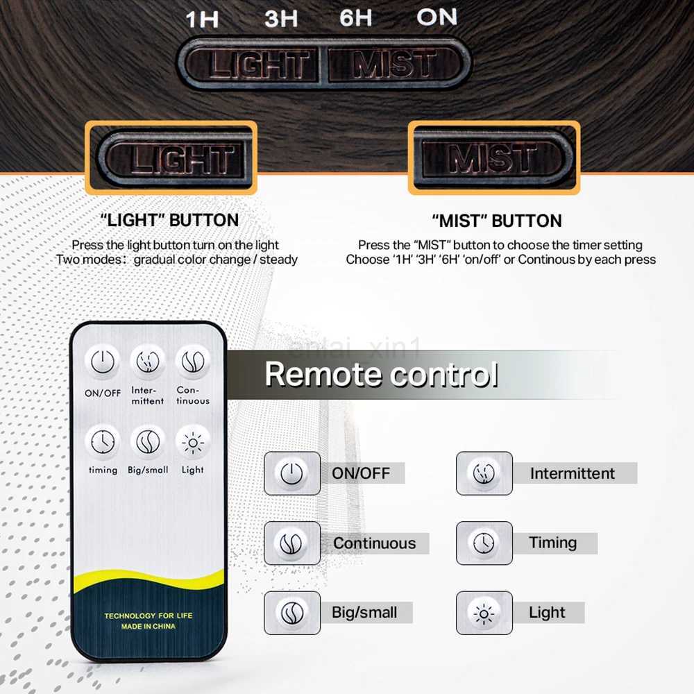 550 500 400 Aromatherapy Essential Oil Diffuser Wood Grain Remote Control Ultrasonic Air Humidifier Cool with 7 Color LED Light Y240803