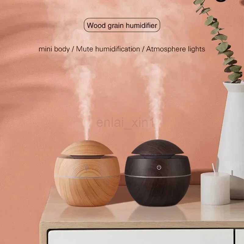 Home Wood Grain Air Humidifier Purifier Aroma Diffuser USB Ultrasonic Cool Mist Sprayer Essential Oil Fragrance Y240806
