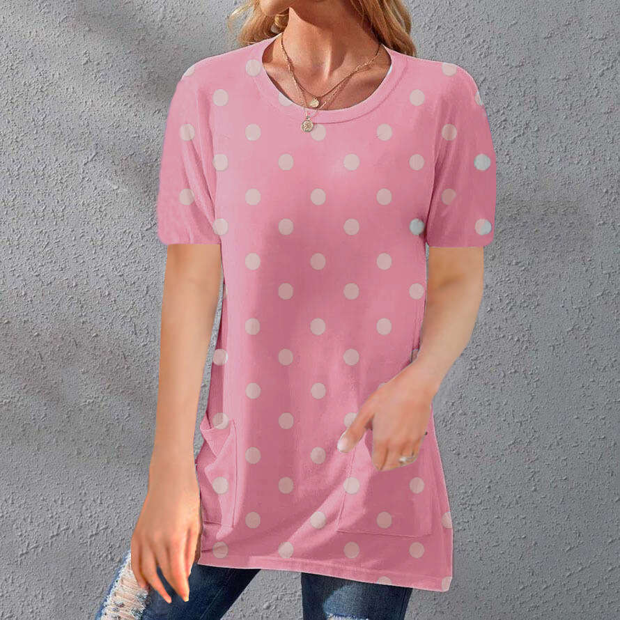 Summer Retro Fashion Slim Crop Top Casual Summer Printing Short Sleeve Turtleneck Round Neck Collar Blouse Stretch Casual Undershirt Womens T Shirt Cl