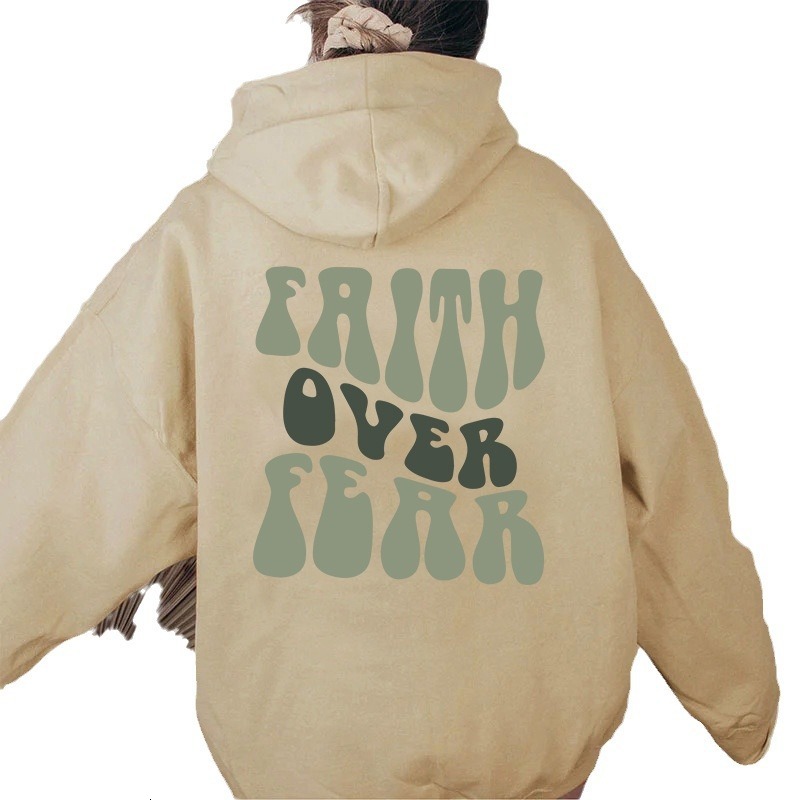 Women's plush sweater plain letter kangaroo pocket drawstring printed Hoodie