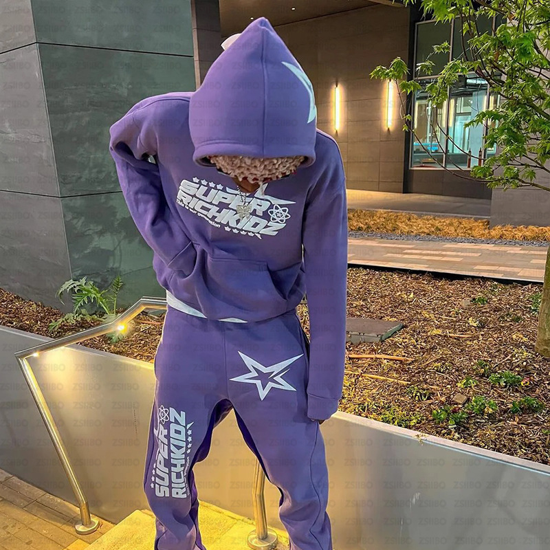 Mens Tracksuits Spring and Autumn Star print hoodie Gothic Print Mens and Womens Hip Hop Hoodie Set New Streetwear Tracksuit Men Y2k Clothes Funny Coa