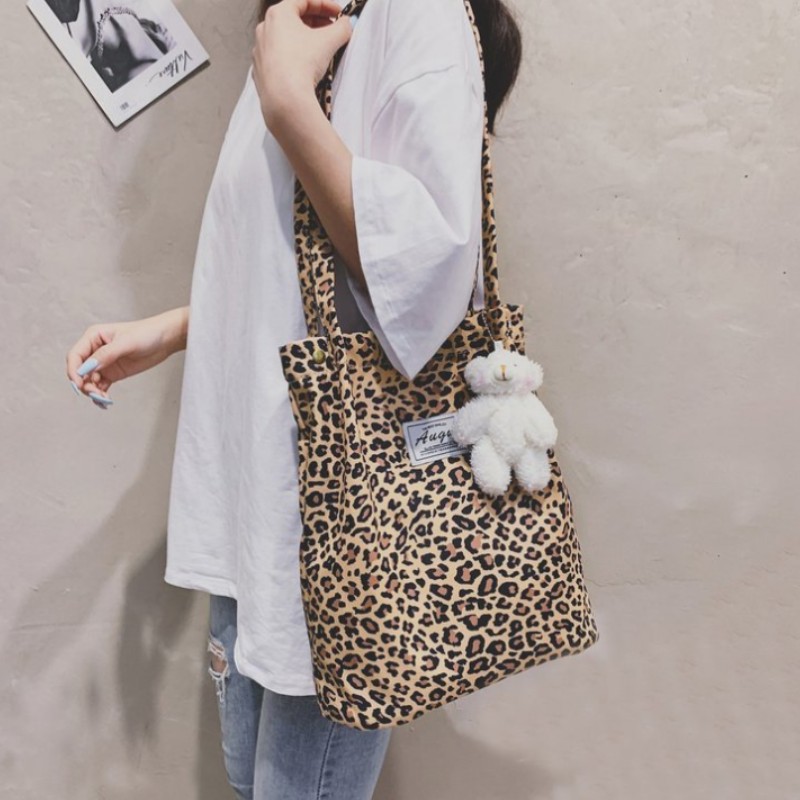 Korean Chic Big Casual Tote Bag Leopard Shoulder Bag Ladies Canvas Bag New Shopping Bag Student Print Handbag Bolsa Mujer