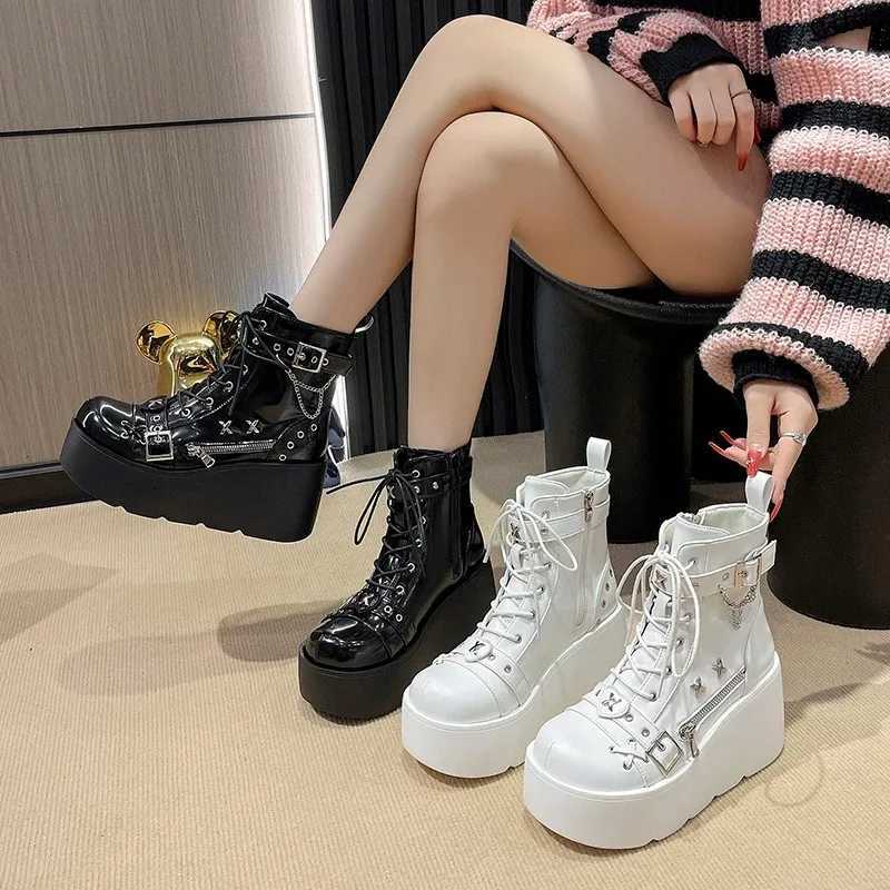 New Gothic Style Platform Vampire Cosplay Women Mid-calf Boots 2024 Winter Wedges Comfy Women Motorcycle Boots ShoesCI24801
