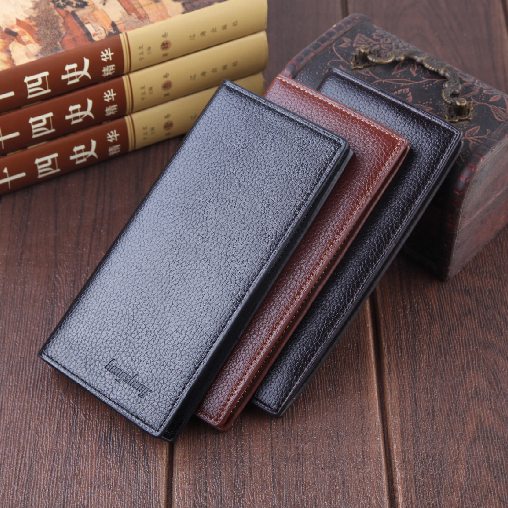 Luxury PU Leather Men Long Wallets Vintage Solid Color Business Wallet Small Money Purses Dollar Slim Coin Purse Clutch Holder