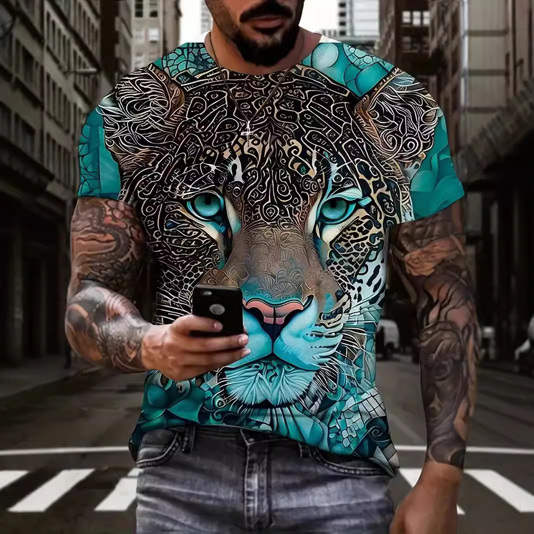2024 Summer New 3D Printed Tiger Loose Men's Short sleeved T-shirt