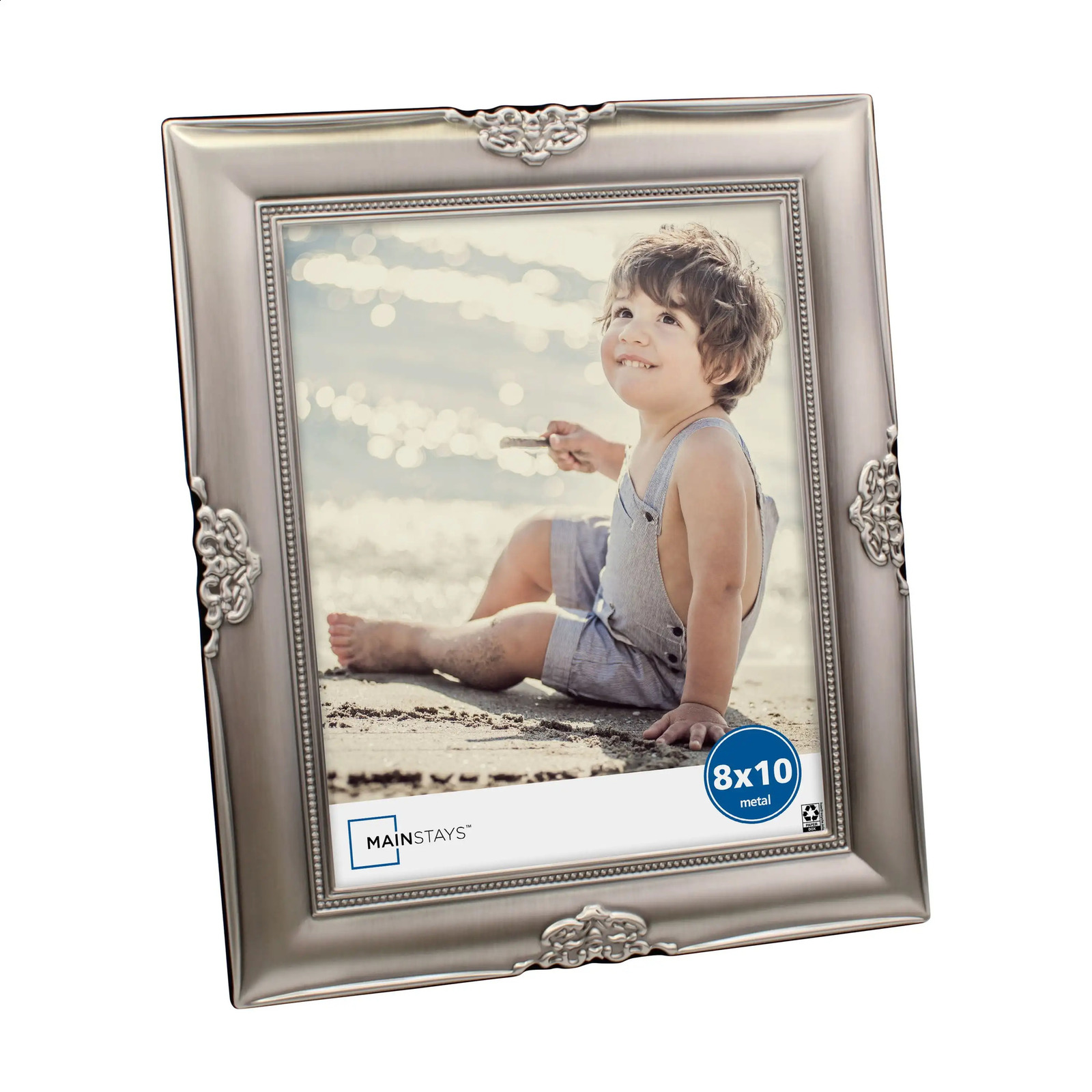 8 X 10 Rectangle Metal Tabletop Picture Frame Features Complete with Durable Metal and Matte Tin Vertical 240802